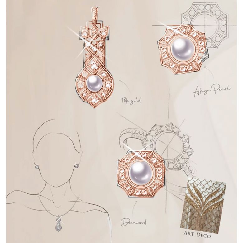 Ciondolo Geometria Préciosa - Perla Akoya, Oro rosa, Diamante - 8