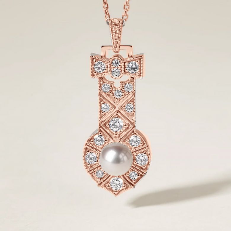 Ciondolo Art Déco in oro rosa e perle Akoya AAA - Geometria Preziosa - 1