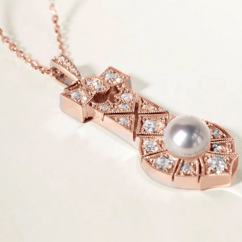 Ciondolo Art Déco in oro rosa e perle Akoya AAA - Geometria Preziosa - 3