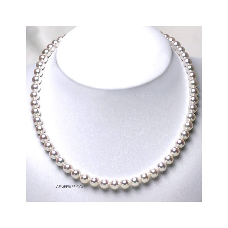 Collana di perle Akoya bianche. 7/7.5 mm, qualità AAA oro bianco - 6