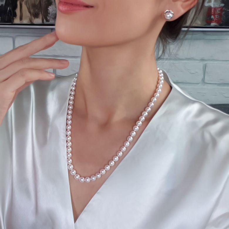 Collana Di Perle Ema - Akoya Giappone Bianche - 7/7.5mm, GEMMA / HANADAMA oro bianco - 1