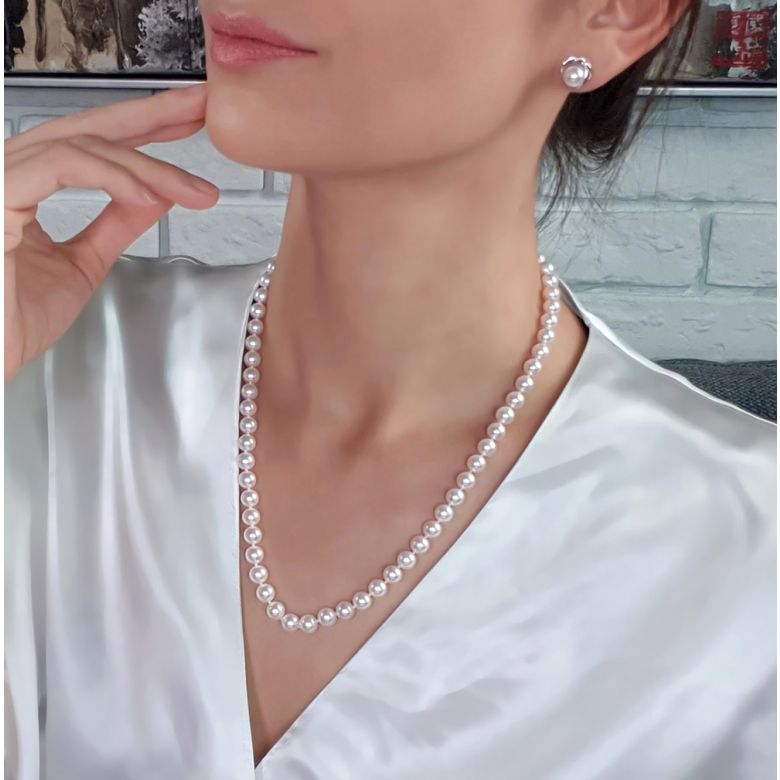 Collana Di Perle Ema - Akoya Giappone Bianche - 7/7.5mm, GEMMA / HANADAMA oro bianco - 2