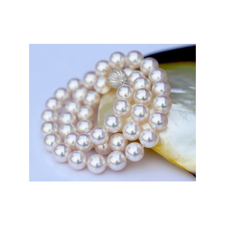 Collana di perle Akoya bianche - 8.5/9mm - AAA oro bianco - 4