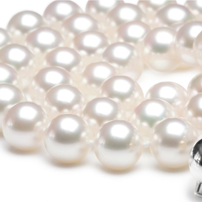 Collana di perle Akoya Giappone bianche - 6.5/7mm, GEMMA / HANADAMA oro bianco - 2