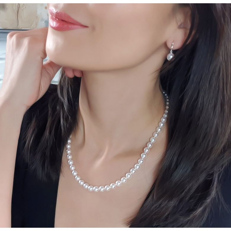 Collana di perle Akoya Giappone bianche - 6.5/7mm, GEMMA / HANADAMA oro bianco - 4