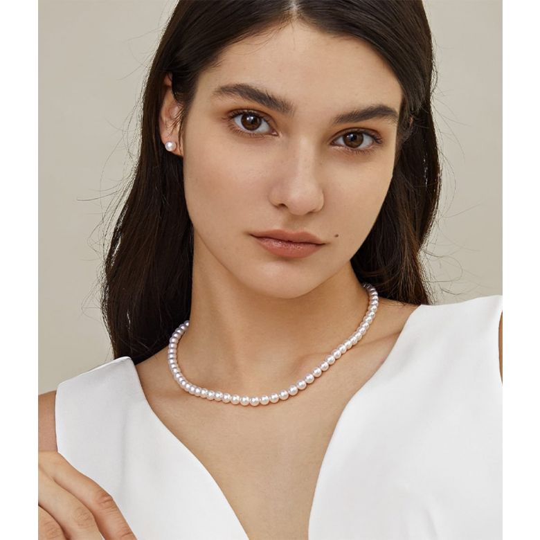 Collana Kyoto - Perle Bianche Akoya Giapponesi 6/6.5mm oro bianco - 1