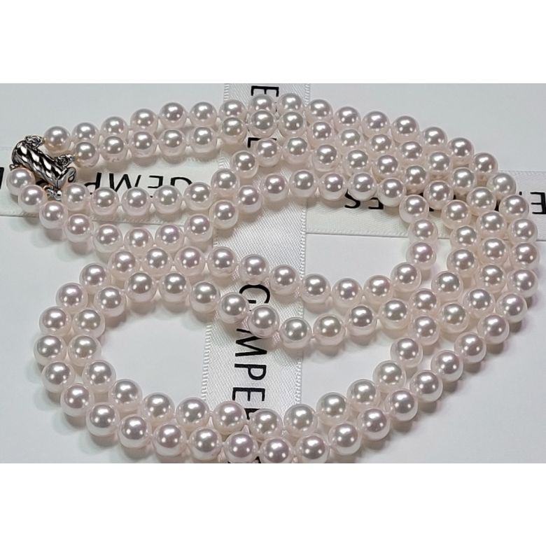 Collana Tamakatsu - Due Fili di Perle Akoya Bianche - 6/6.5mm, AAA oro bianco - 2