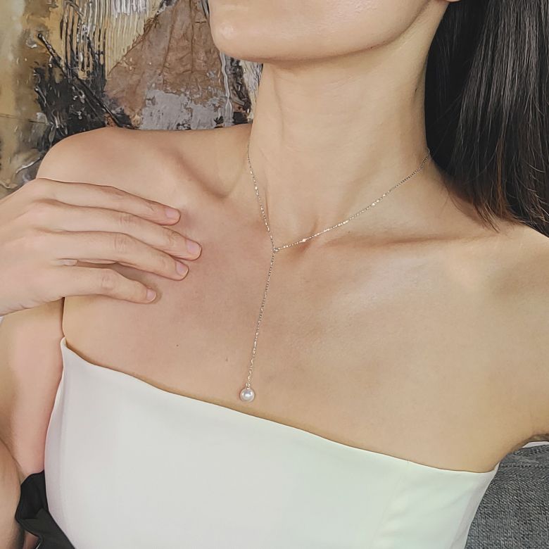 Collana con Ciondolo Sado- Oro Bianco e Perla Akoya Bianca - 2