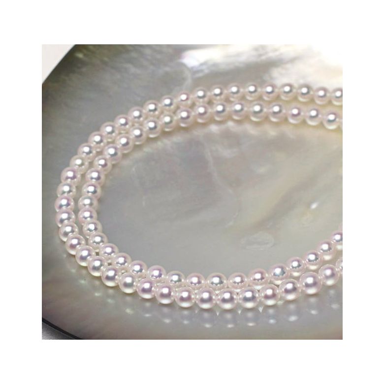Collana Mutzu - Due Fili di Perle Akoya Bianche - 5.5/6mm, AAA oro bianco - 4