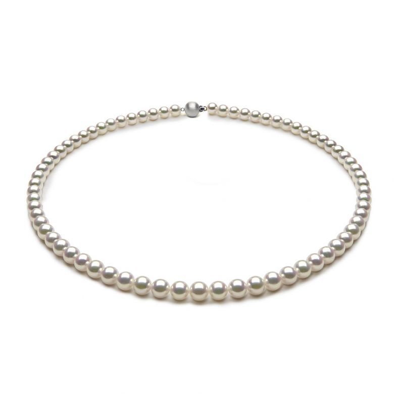 Collana di Perle Akoya Musashi - Giapponesi Bianche - 5.5/6mm, AAA | Gemperles oro bianco - 5