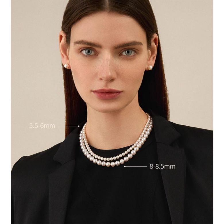 Collana di Perle Akoya Musashi - Giapponesi Bianche - 5.5/6mm, AAA | Gemperles oro bianco - 2