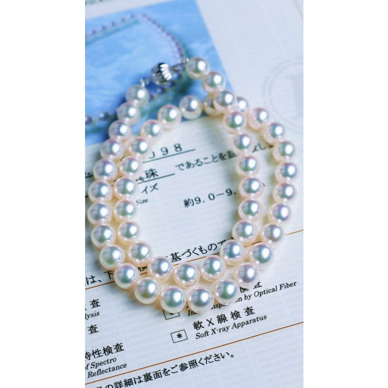 Collana Ninkasi Kao - Grosse Perle Bianche Akoya - 9/9.5mm, GEMMA / HANADAMA oro giallo - 7