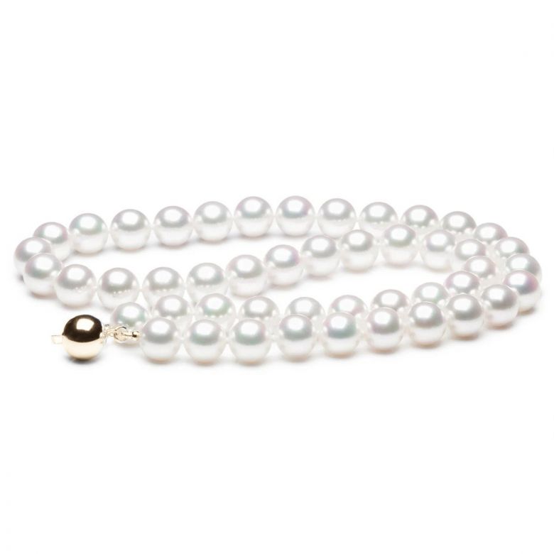 Collana Osaka - Perle Bianche Akoya - 7.5/8mm, GEMMA / HANADAMA oro giallo - 1