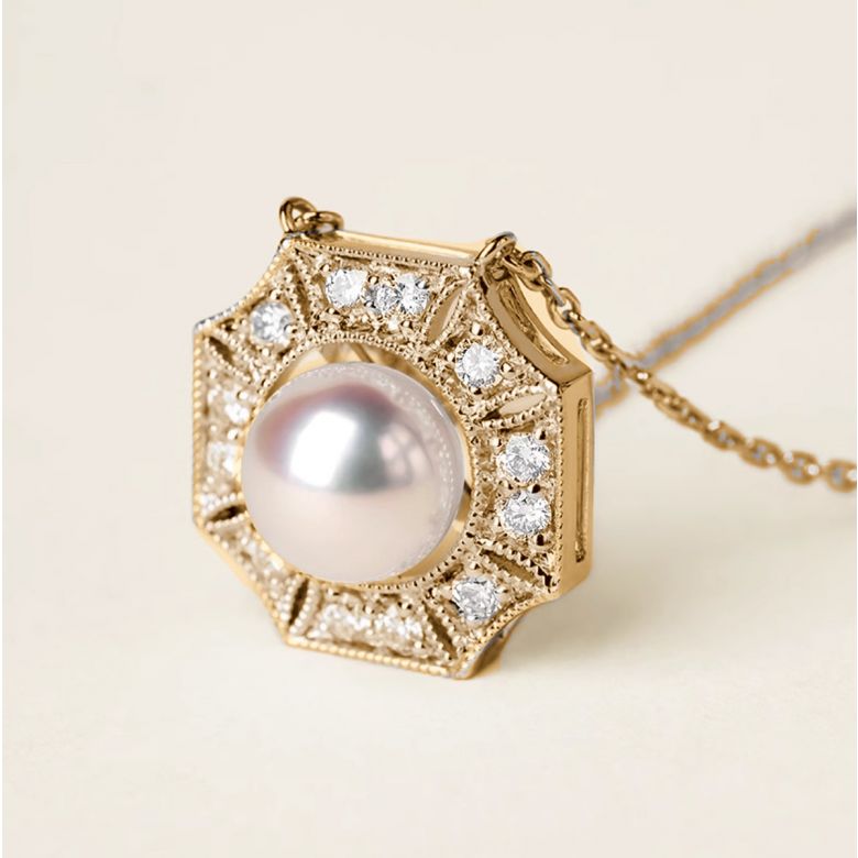 Ciondolo Geometria Préciosa - Perla Akoya, Oro giallo, Diamante - 3