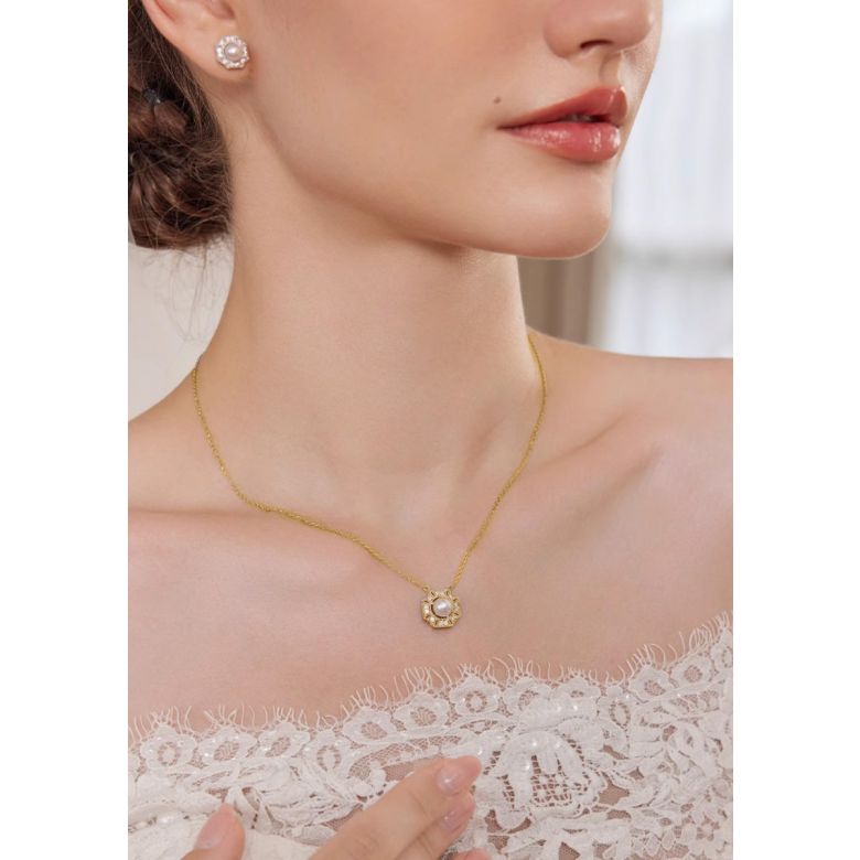 Ciondolo Geometria Préciosa - Perla Akoya, Oro giallo, Diamante - 5