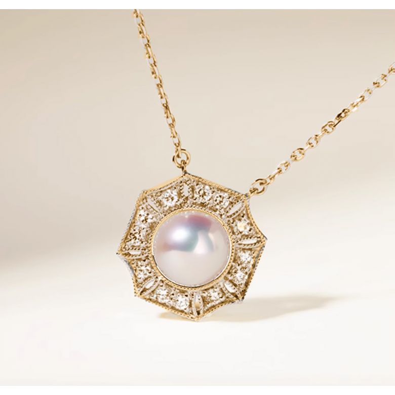 Ciondolo Geometria Préciosa - Perla Akoya, Oro giallo, Diamante - 6