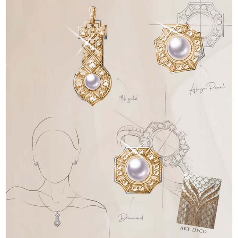 Ciondolo Geometria Préciosa - Perla Akoya, Oro giallo, Diamante - 8