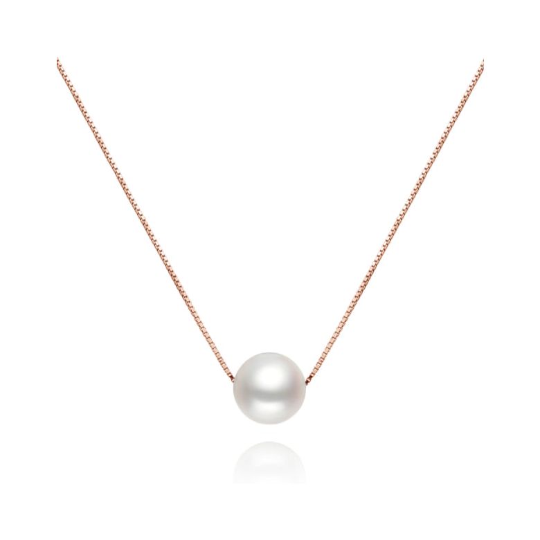 Girocollo Perlina Oro Rosa 18kt con Perla di Acqua Dolce Bianca - 1