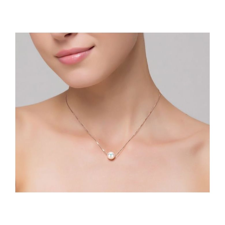 Girocollo Perlina Oro Rosa 18kt con Perla di Acqua Dolce Bianca - 2