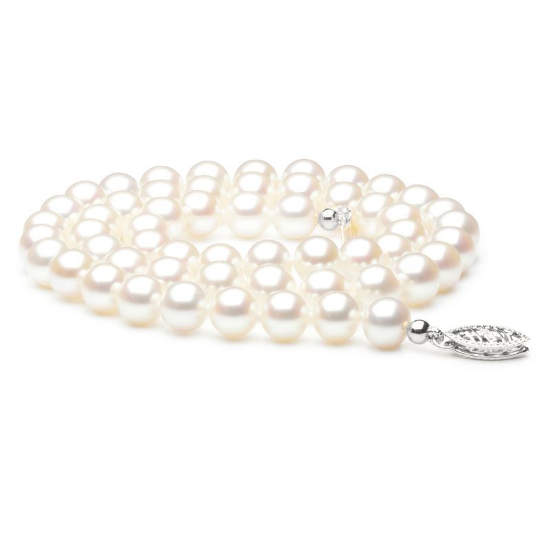 Collana Oesia  - Perle d'Acqua Dolce Bianche - 6.5/7mm, AAA oro bianco - 1