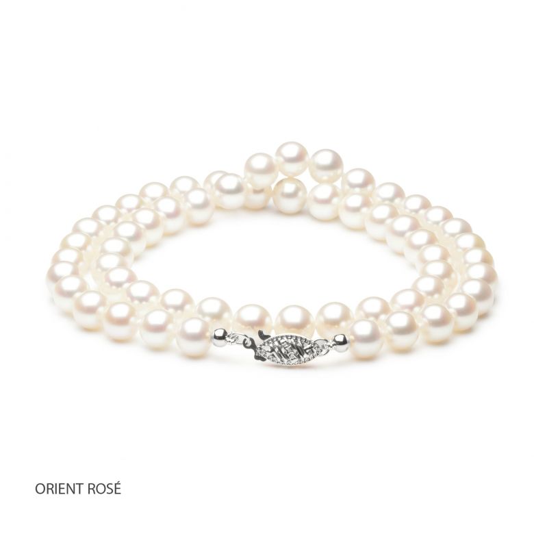 Collana Oesia  - Perle d'Acqua Dolce Bianche - 6.5/7mm, AAA oro bianco - 4