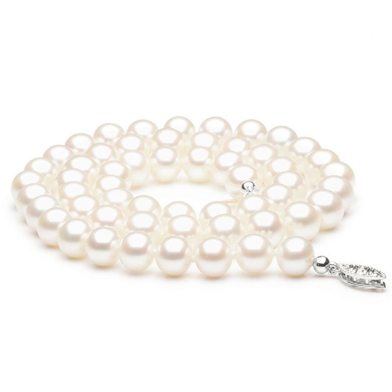 Collana Mistinguett  - Perle d'Acqua Dolce Bianche - 7/7.5mm, AAA oro bianco - 1