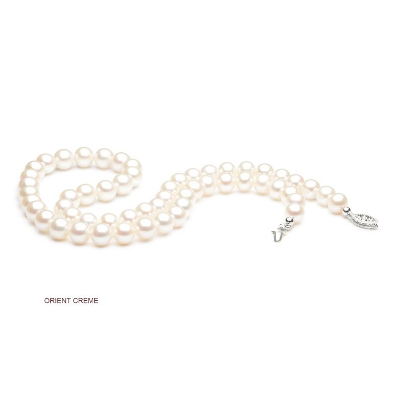Collana Mistinguett  - Perle d'Acqua Dolce Bianche - 7/7.5mm, AAA oro bianco - 2