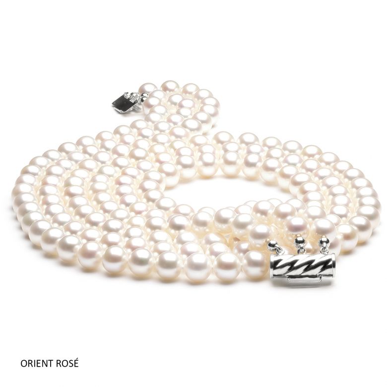Collana A tre Fili Folies Bergère - Perle d'Acqua Dolce Bianche - 7/7.5mm, AAA oro bianco - 4