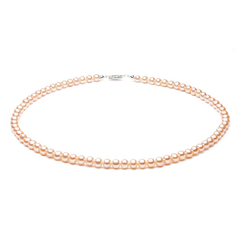 Collana Alhambra  - Perle d'Acqua Dolce Rosa - 5/5.5mm, AAA oro bianco - 6