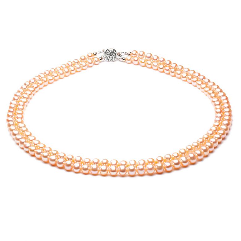 Collana A Due Fili Splendid - Perle d'Acqua Dolce Rosa - 5/5.5mm, AAA oro bianco - 1