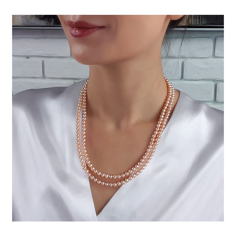 Collana A Due Fili Splendid - Perle d'Acqua Dolce Rosa - 5/5.5mm, AAA oro bianco - 3