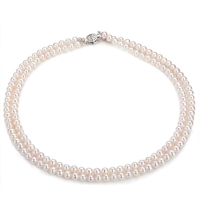 Collana A Due Fili Paloma - Perle d'Acqua Dolce Bianche - 5/5.5mm, AA+ oro bianco - 2