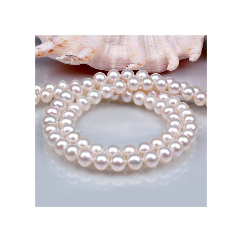 Collana A Due Fili Oceanis - Perle d'Acqua Dolce Bianche - 6.5/7mm, AAA oro giallo - 5