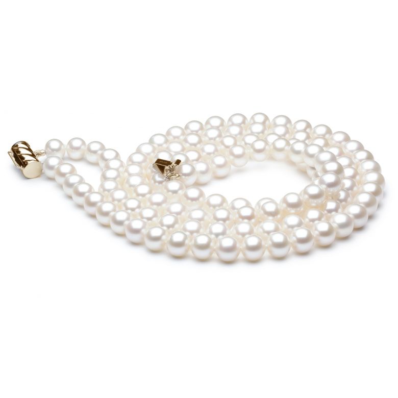 Collana A Due Fili Folies Wagram - Perle d'Acqua Dolce Bianche - 7/7.5mm, AAA oro giallo - 2