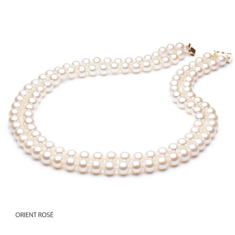 Collana A Due Fili Folies Wagram - Perle d'Acqua Dolce Bianche - 7/7.5mm, AAA oro giallo - 9
