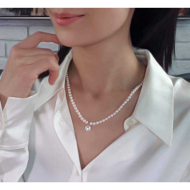 Collana Opera - Ciondolo Pendente Perla d'Acqua Dolce Bianca oro giallo - 6
