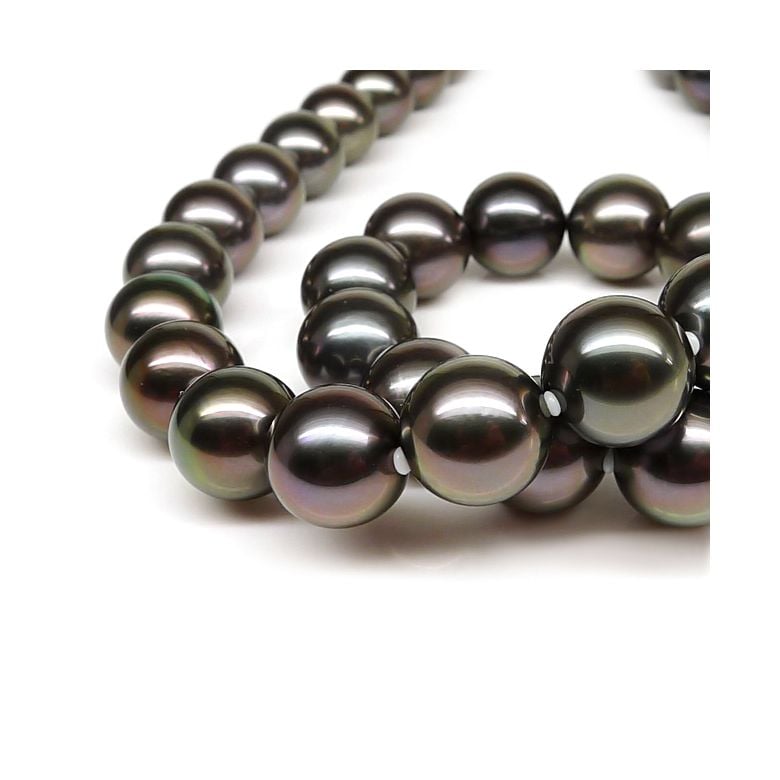 Collana perle di Tahiti nere, pavone, bronzo, verde - 10/12mm - AAA - 3