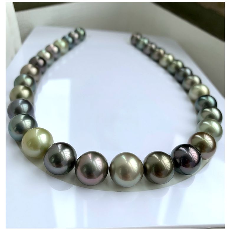 Collana perle di Tahiti multicolores - 13/14mm - AAA - 2