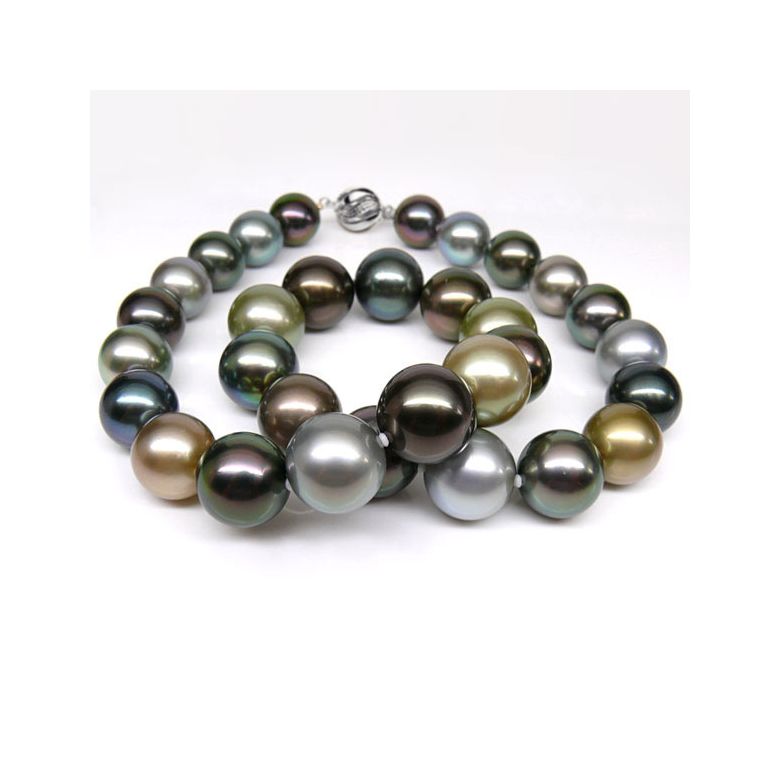 Collana Gontran - Perle Coltivate Miste di Tahiti oro bianco - 3