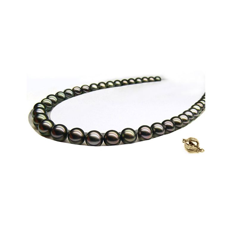 Collana perle di Tahiti nere, pavone, bronzo, verde - 10/12mm - AAA oro giallo - 1