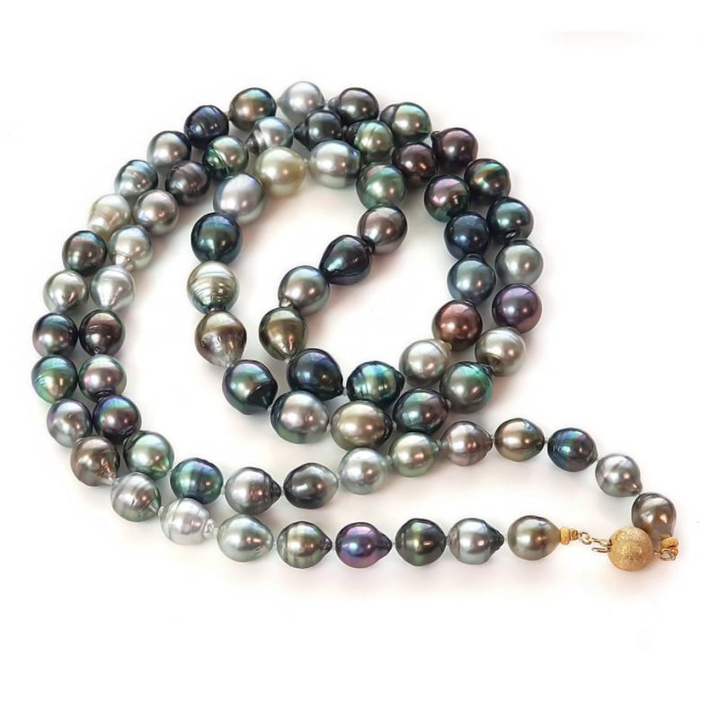 Collana in Perle di Tahiti Miste - Forma Goccia 8/11mm oro giallo - 2
