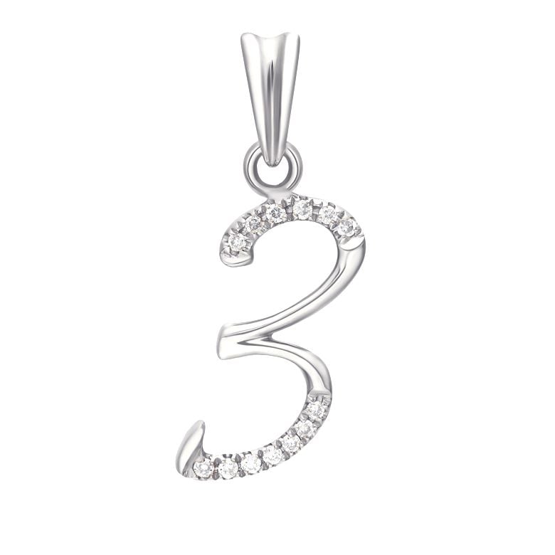 Ciondolo chiffre 3 - Oro bianco 18cts - Diamanti 0.065ct - 1
