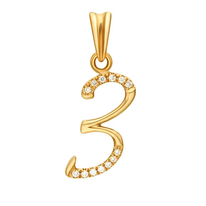 Ciondolo chiffre 3 - Oro giallo 18cts - Diamanti 0.065ct - 1