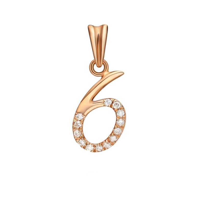 Ciondolo chiffre 6 - Oro rosa 18cts e diamanti 0.065ct - 1