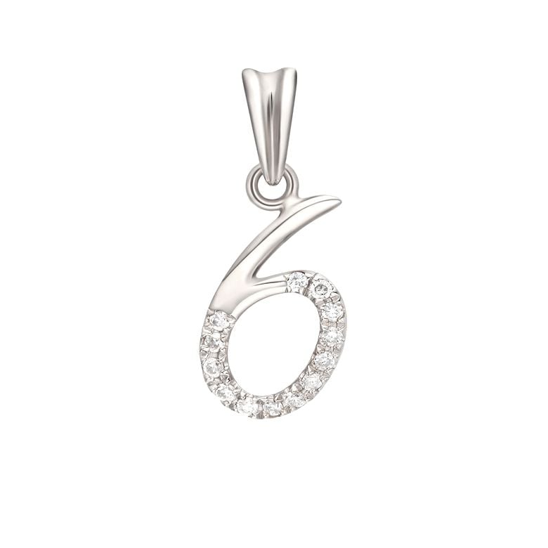 Ciondolo chiffre 6 - Oro bianco 18cts e diamanti 0.065ct - 1