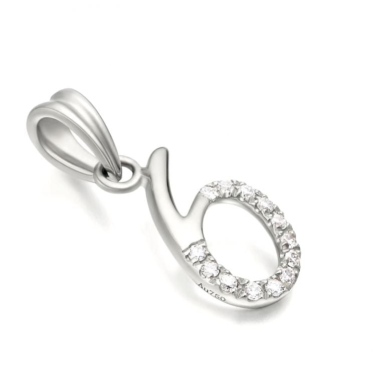 Ciondolo chiffre 6 - Oro bianco 18cts e diamanti 0.065ct - 2