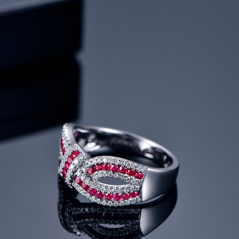 Anello Mandalay I Nodo Oro bianco, Rubini, Diamante - 5