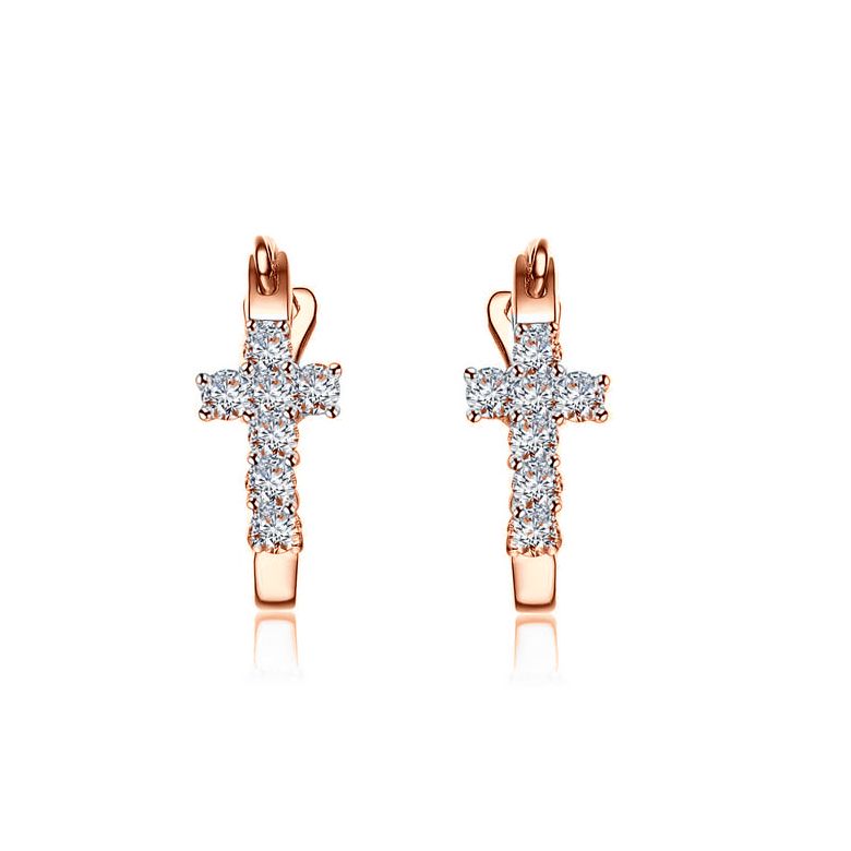 Orecchini Croci Diamantate - Pendenti Croce in Oro Rosa & Diamanti - 1