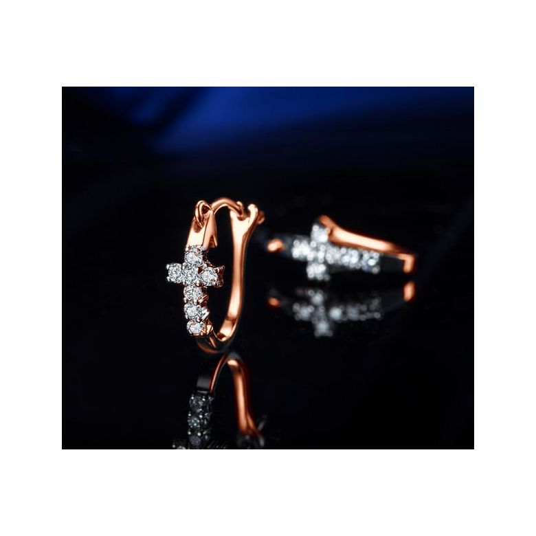 Orecchini Croci Diamantate - Pendenti Croce in Oro Rosa & Diamanti - 4