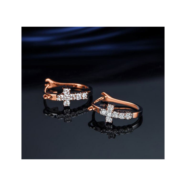 Orecchini Croci Diamantate - Pendenti Croce in Oro Rosa & Diamanti - 5